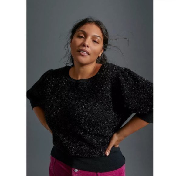 NWT Maeve Black Pamela Tinsel Shimmer Sweater - Picture 2 of 10